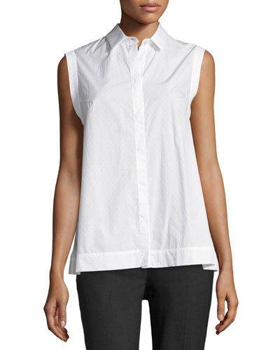 Dotted Sleeveless Blouse, White/black