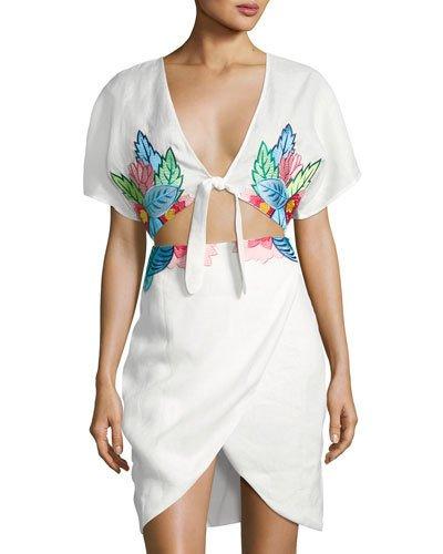 Embroidered Flora Linen Coverup Dress