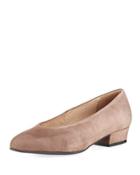 Suede Low-heel Slip-on Pump, Taupe