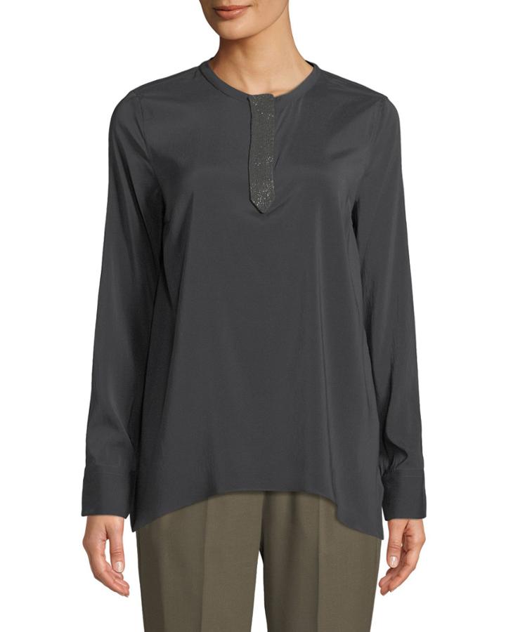 Stretch Silk Monili Necktie Blouse