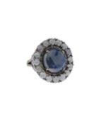 Silver Ring With Blue Sapphire & Diamonds,