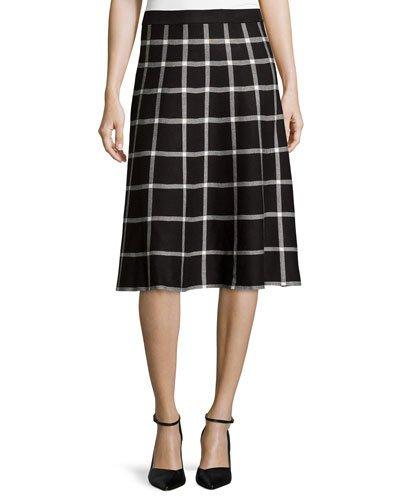 Jacquard A-line Midi Skirt, Black/ivory