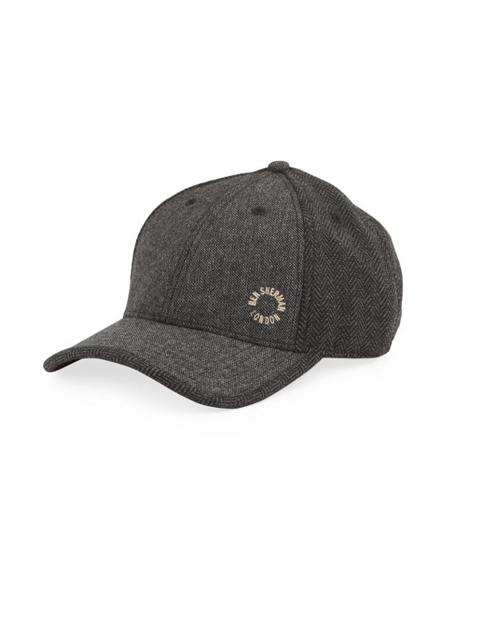 Ben Sherman Wool-blend Herringbone Baseball Cap, Charcoal (grey),