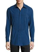Plastron Pleated Button Shirt, Dark Denim