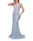 Beaded & Feathered Plunging Neck
