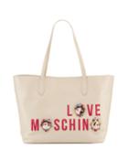 Smooth Napa Faux Logo Tote Bag, Ivory