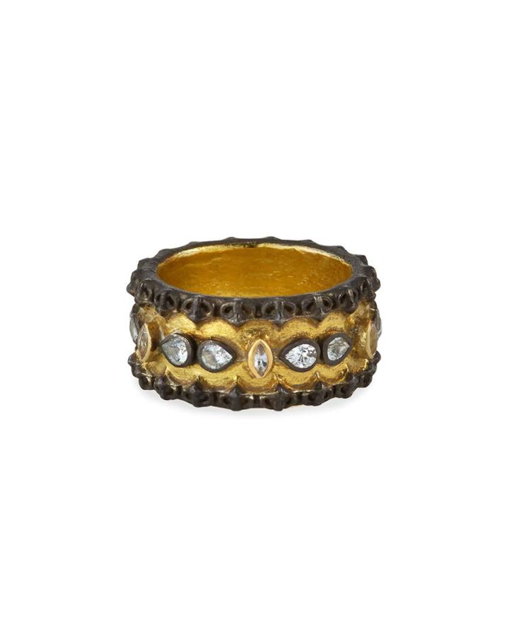 Old World Wide Scalloped White Sapphire Band Ring,