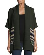 Aztec-print Open-front Cardigan, Cypress Combo