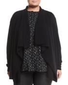 Ribbed-trim Draped Open-front Cardigan,