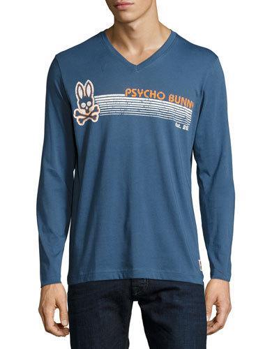 Logo-striped Long-sleeve Tee, Blue