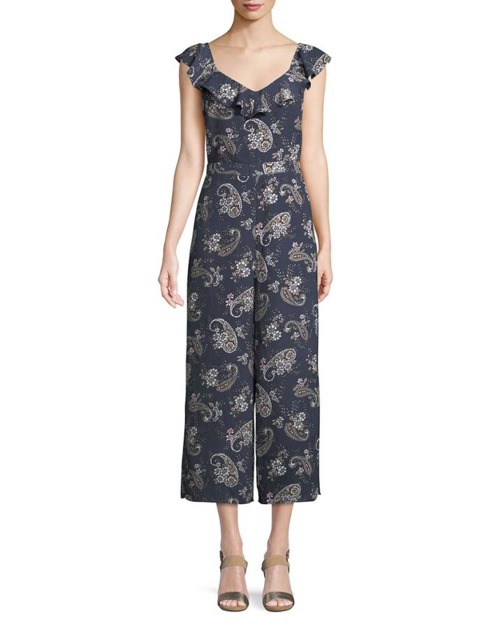 V-neck Paisley Culotte Jumpsuit
