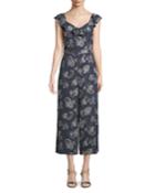 V-neck Paisley Culotte Jumpsuit