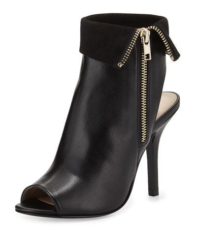 Fiona Suede-trim Leather Bootie, Black
