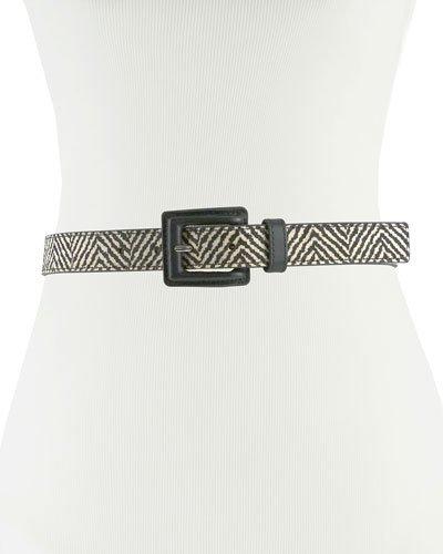 Zebra-print Calf Hair Leather Belt, Black/white