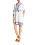 Isabell Lace-up Embroidered Short Caftan Coverup