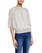 Flutter-sleeve Smocked-waist Top