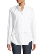 Long-sleeve Button-front Cotton Poplin Blouse