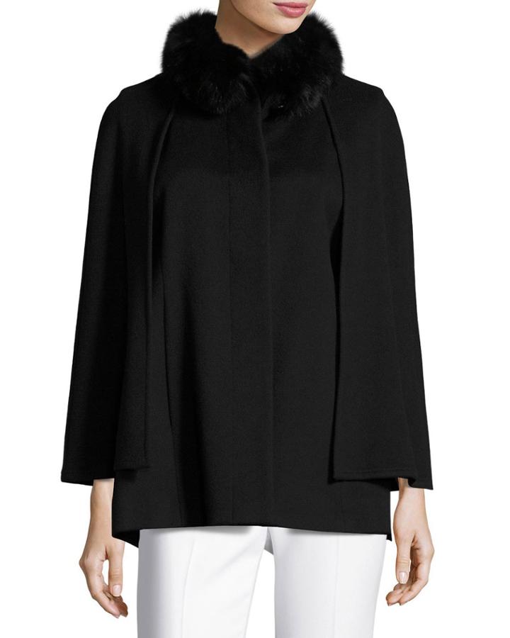 Mink Fur-trim Cashmere Capelet
