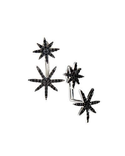 Pave Black Spinel Starburst Jacket Earrings