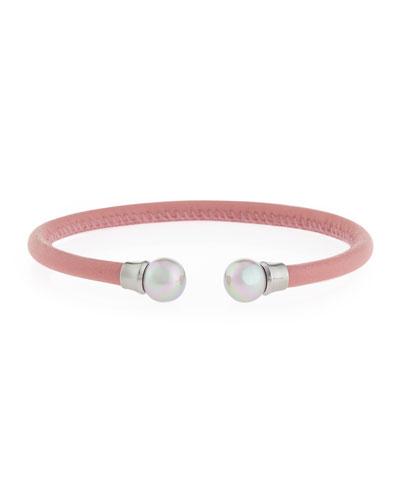 Nautical Pink Leather Pearl Bangle Bracelet