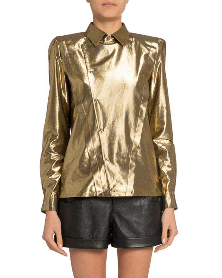 Golden Lame Asymmetric Button-front