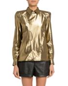Golden Lame Asymmetric Button-front
