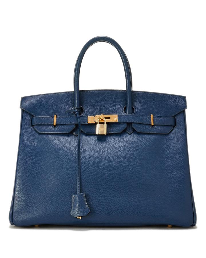 Birkin 35 Vache Satchel Bag, Blue