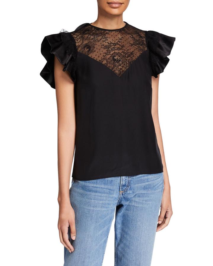 Silk Lace Ruffle Top