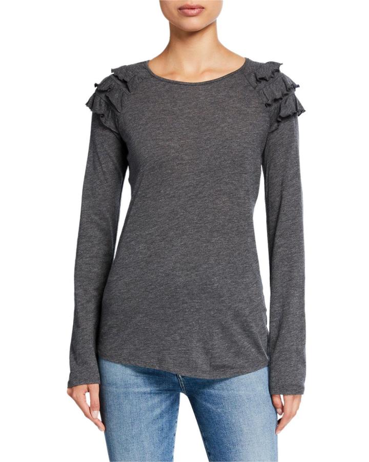 Long-sleeve Ruffled-shoulder Top