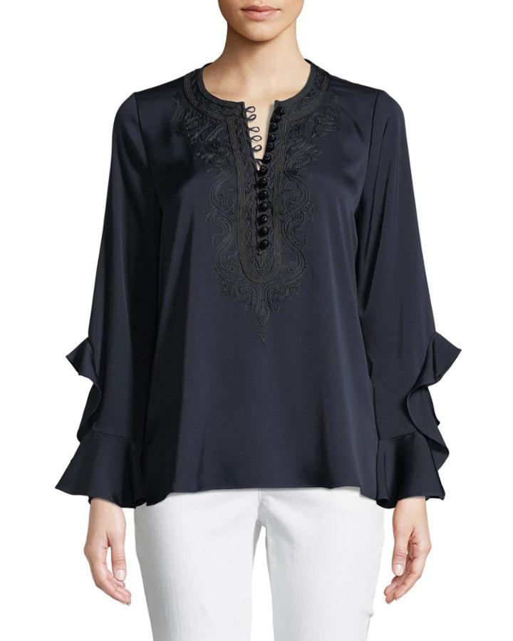 Alexia Ruffled-cuff Silk-blend Blouse