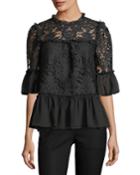 Tapestry Lace Bell-sleeve Peplum Top