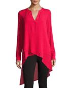 Long-sleeve High-low Blouse, Red