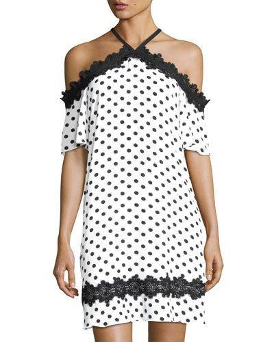 Equator Dot-print Lace-trim Dress