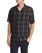 Plaid Short-sleeve Cabana Shirt, Blue/green