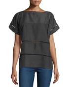Mesh Insert Silk Top, Black