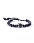 Men's Beaded Cord Bracelet W/ Pav&eacute; Crystal Cat