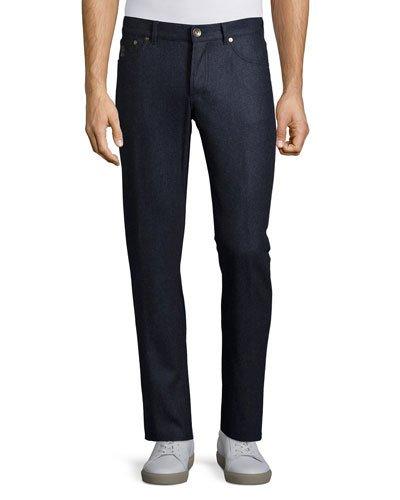 Flat-front Wool Trousers, Blue