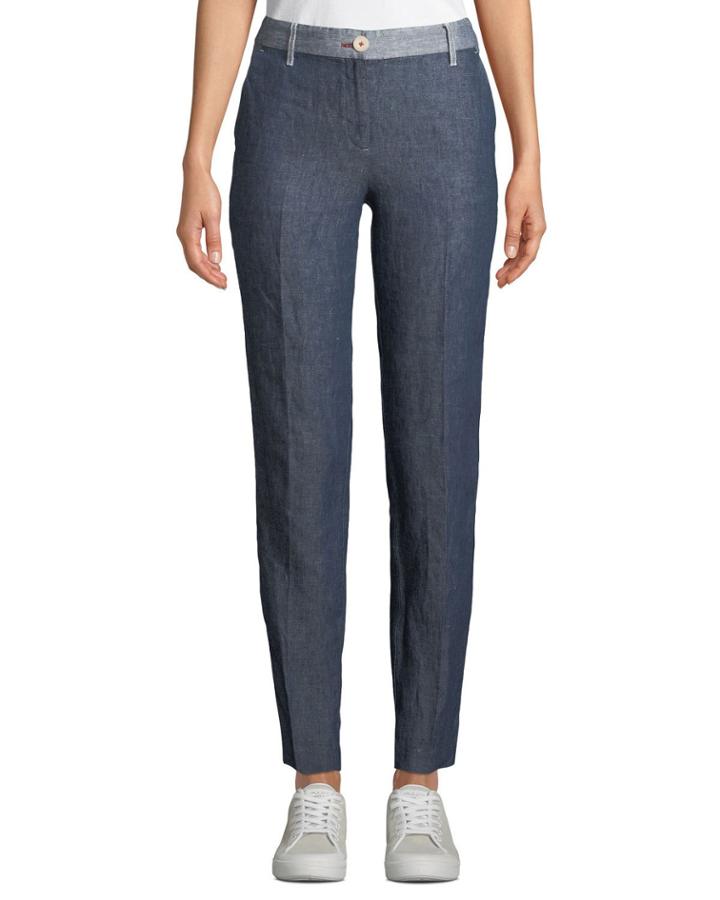 Slim-leg Linen-denim Pants