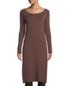Long-sleeve Metallic Cashmere Tunic Dress, Brown
