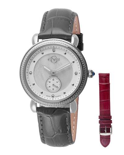 37mm Marsala Diamond Leather Watch, Black