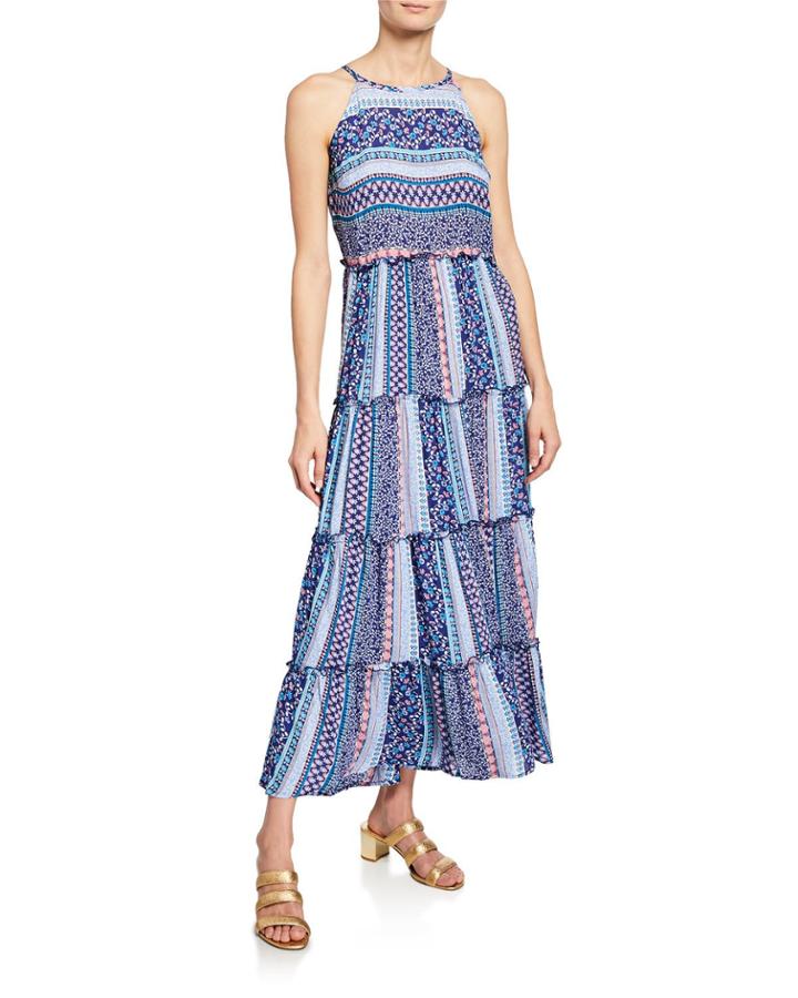 Halter-neck Floral Tiered Dress