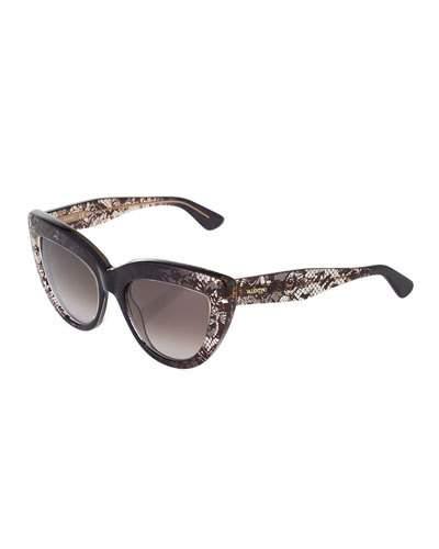 Lace-print Cat-eye Acetate Sunglasses, Gray Faded