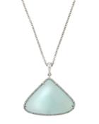 One-of-a-kind 18k White Gold Chalcedony Pendant Necklace W/ Diamonds