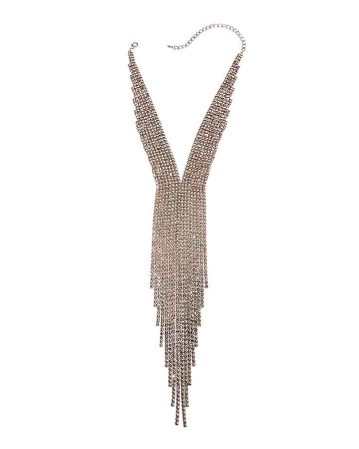 Rhinestone V Fringe Necklace