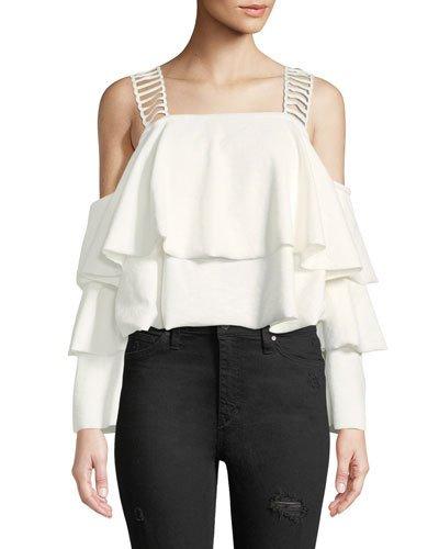 Ruffle-tiered Cold-shoulder Blouse