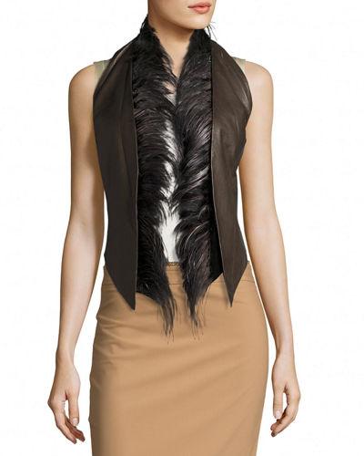Ostrich-trim Napa Leather Gilet Vest