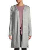 Hooded Two-pocket Ribbed Elongated Cardigan