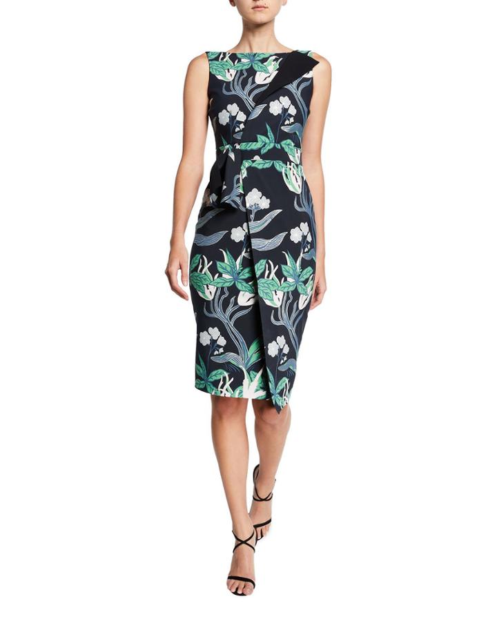 Floral Sleeveless Faux-wrap Side-drape Dress