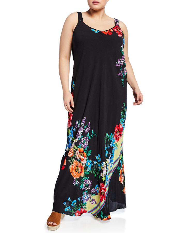 Plus Size Floral-print Spaghetti Strap