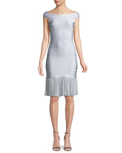 Off-the-shoulder Bandage Dress With Chiffon Skirt, Pearl Blue